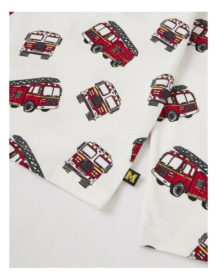 Long Sleeve All Over Print Firetrucks in Ecru image 4