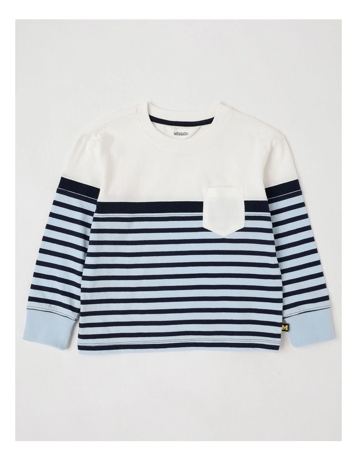 Long Sleeve Splice Tee in Blue Stripe image 1