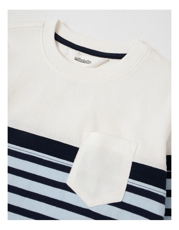 Long Sleeve Splice Tee in Blue Stripe image 2