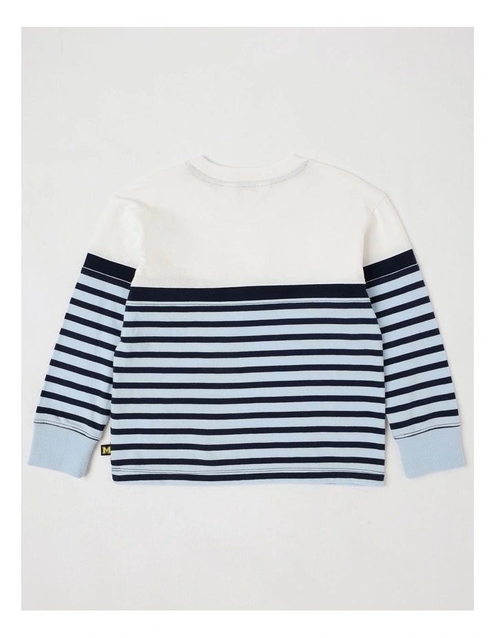 Long Sleeve Splice Tee in Blue Stripe image 3