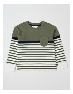 Long Sleeve Splice Tee in Khaki Stripe