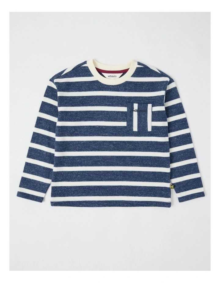 Long Sleeve Heavyweight Jersey Tee in Navy & White Stripe image 1