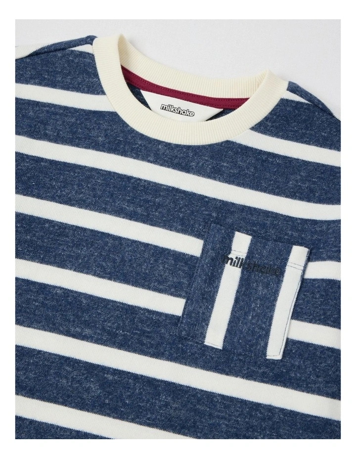 Long Sleeve Heavyweight Jersey Tee in Navy & White Stripe image 2