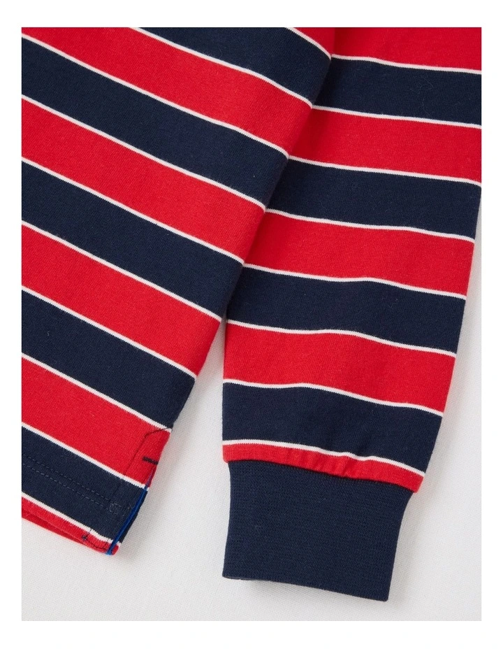 Long Sleeve Rugby Polo Top in Navy and Red Stripe image 4