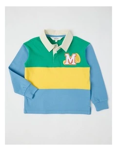 Long Sleeve Rugby Polo Top in Multi Splice