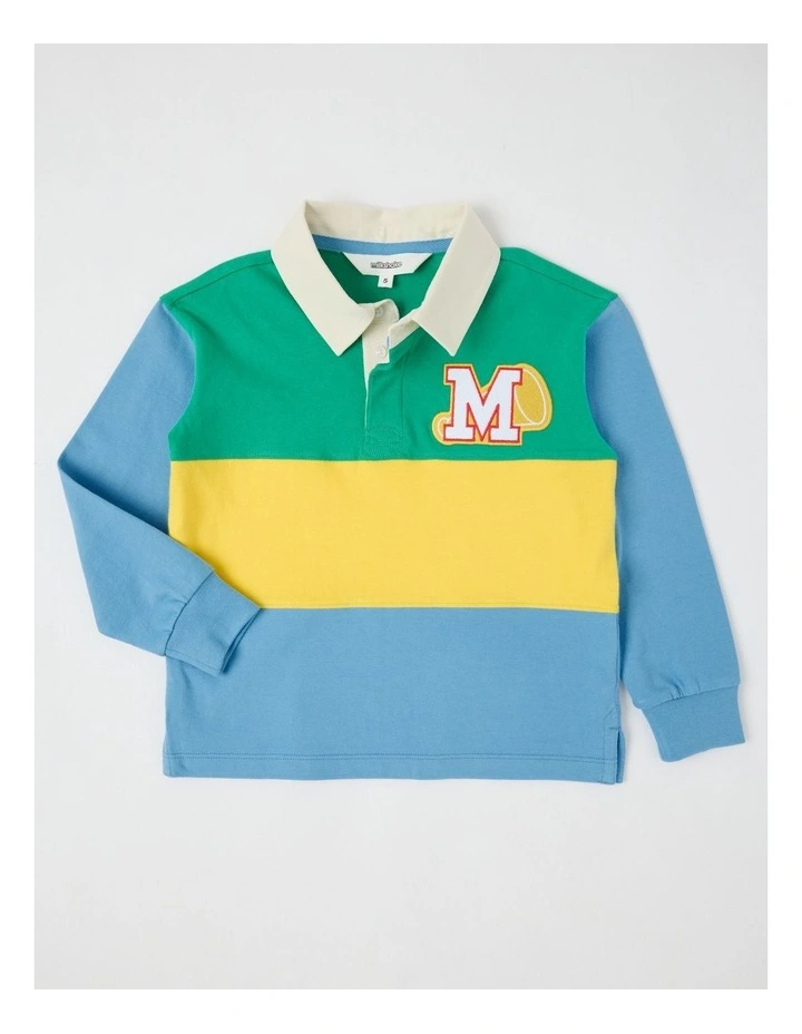 Long Sleeve Rugby Polo Top in Multi Splice image 1