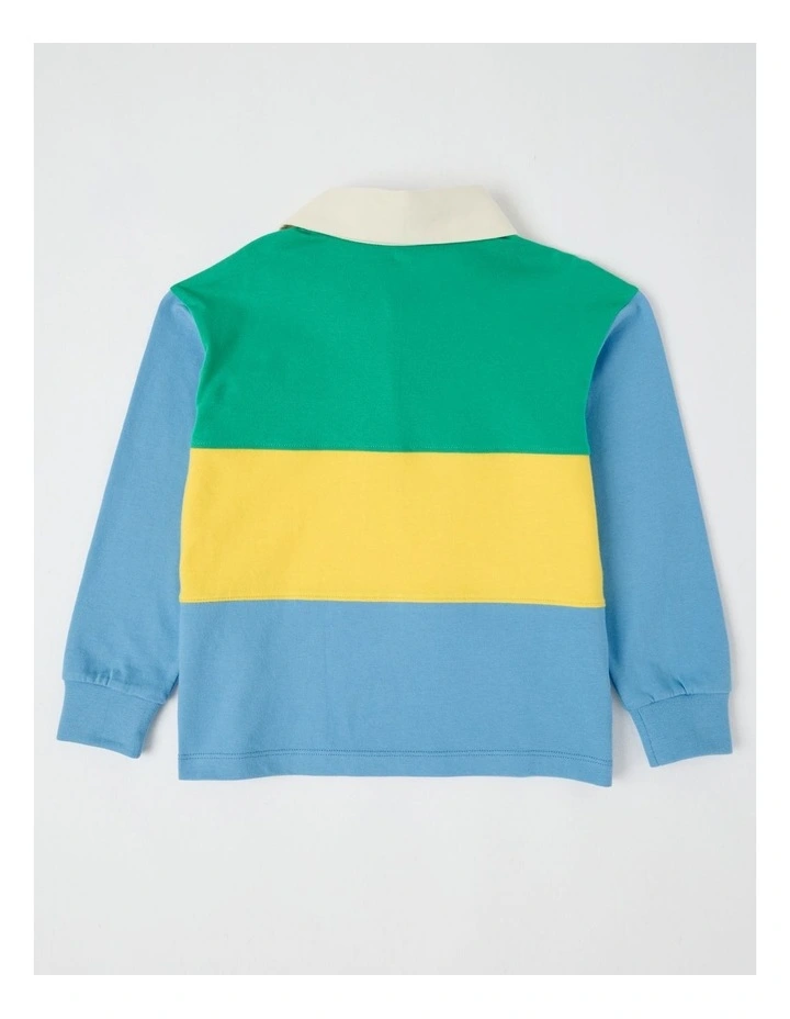 Long Sleeve Rugby Polo Top in Multi Splice image 3