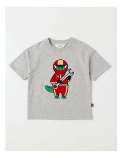 Short Sleeve Applique Tee in Driver Dino in Grey Marle