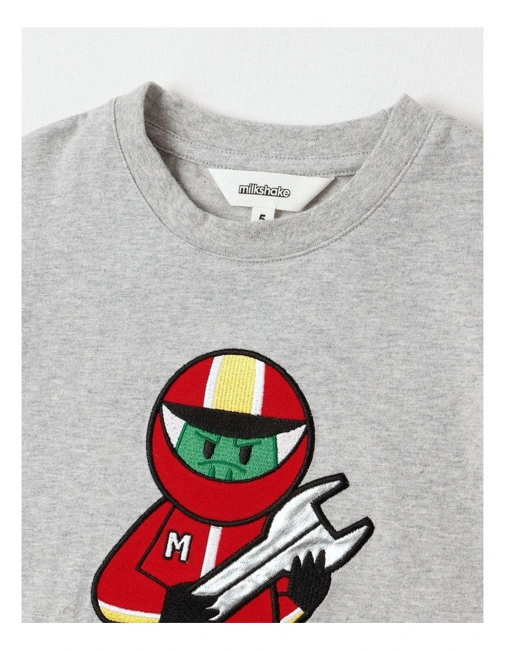 Short Sleeve Applique Tee in Driver Dino in Grey Marle image 2