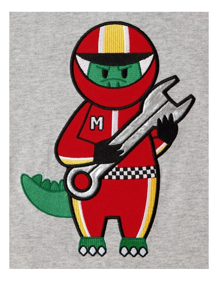 Short Sleeve Applique Tee in Driver Dino in Grey Marle image 5