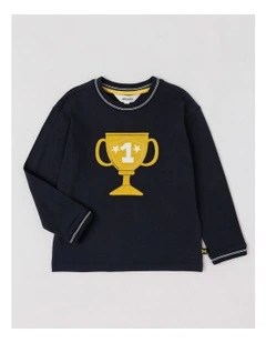 Long Sleeve Raised Print Tee in Race Car Ecru