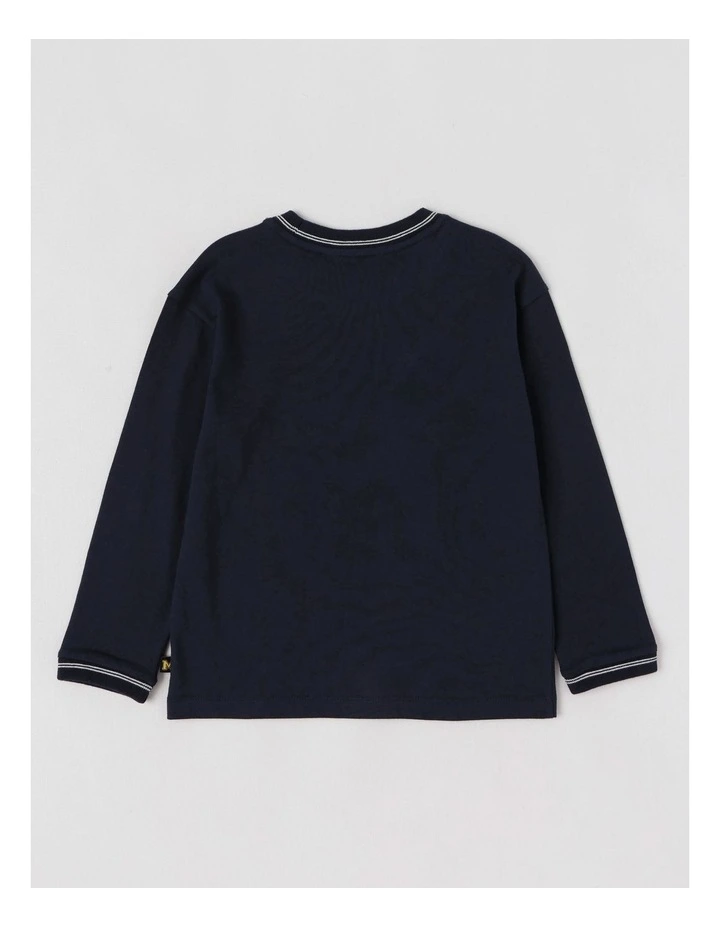 Long Sleeve Raised Print Tee in Race Car Ecru image 3