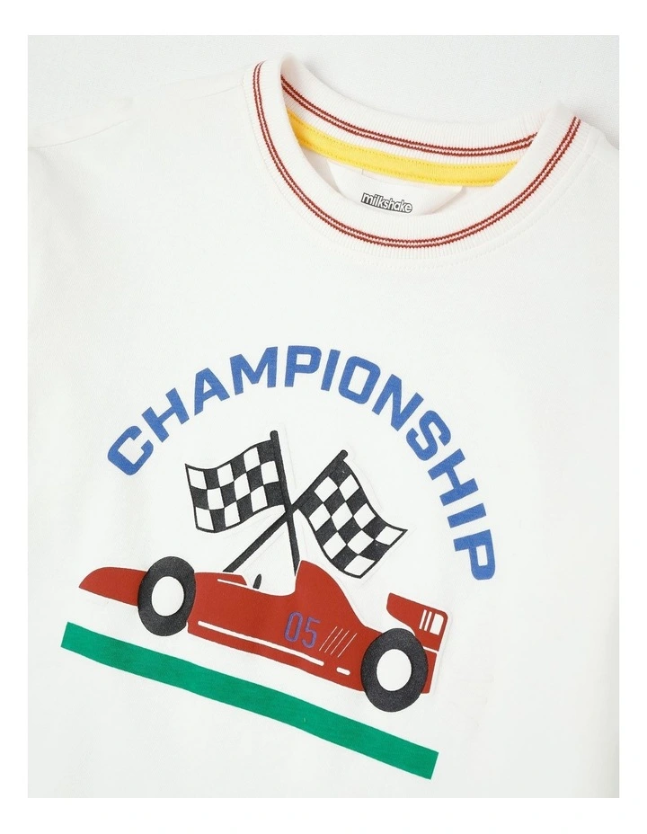 Long Sleeve Raised Print T-Shirt in Trophy Cup Navy image 2