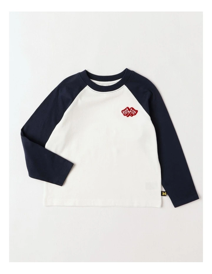 Long Sleeve Raglan T-Shirt in Navy & Ecru image 1