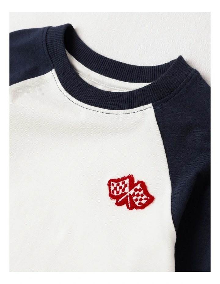 Long Sleeve Raglan T-Shirt in Navy & Ecru image 2