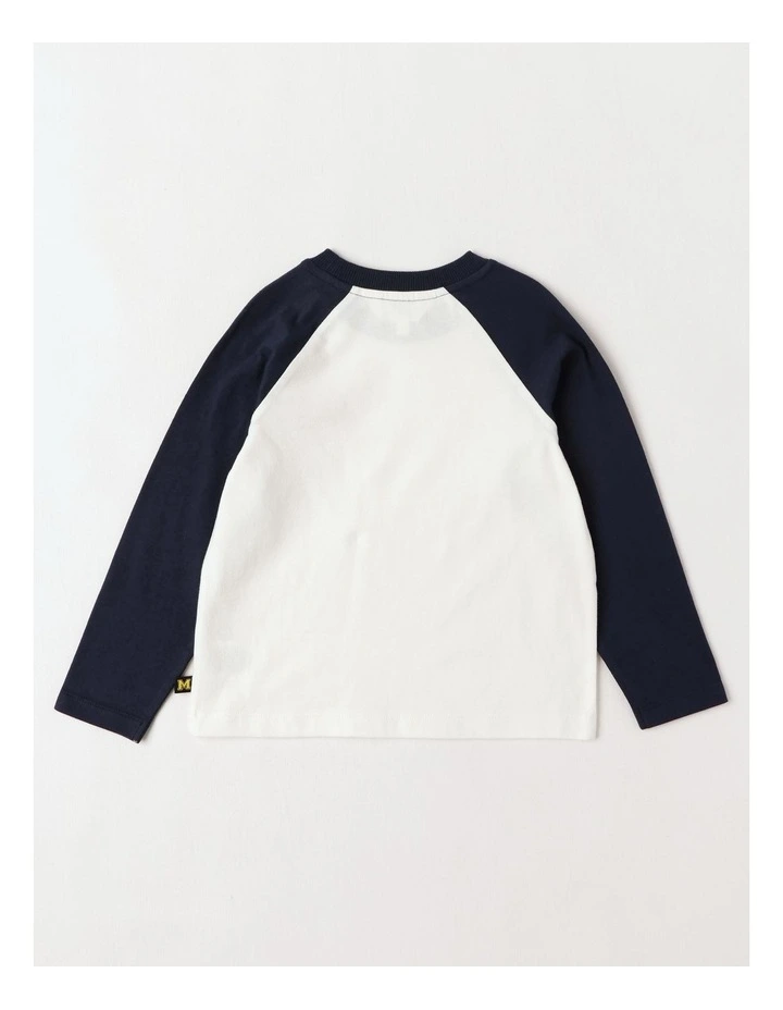 Long Sleeve Raglan T-Shirt in Navy & Ecru image 3