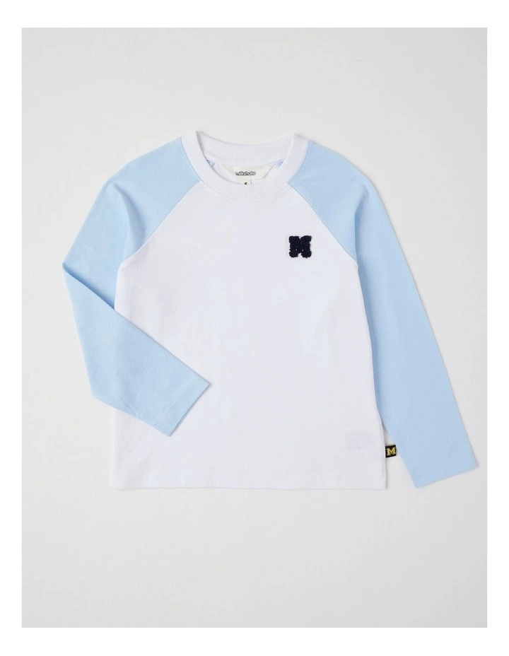Long Sleeve Raglan T-Shirt in Blue & White image 1