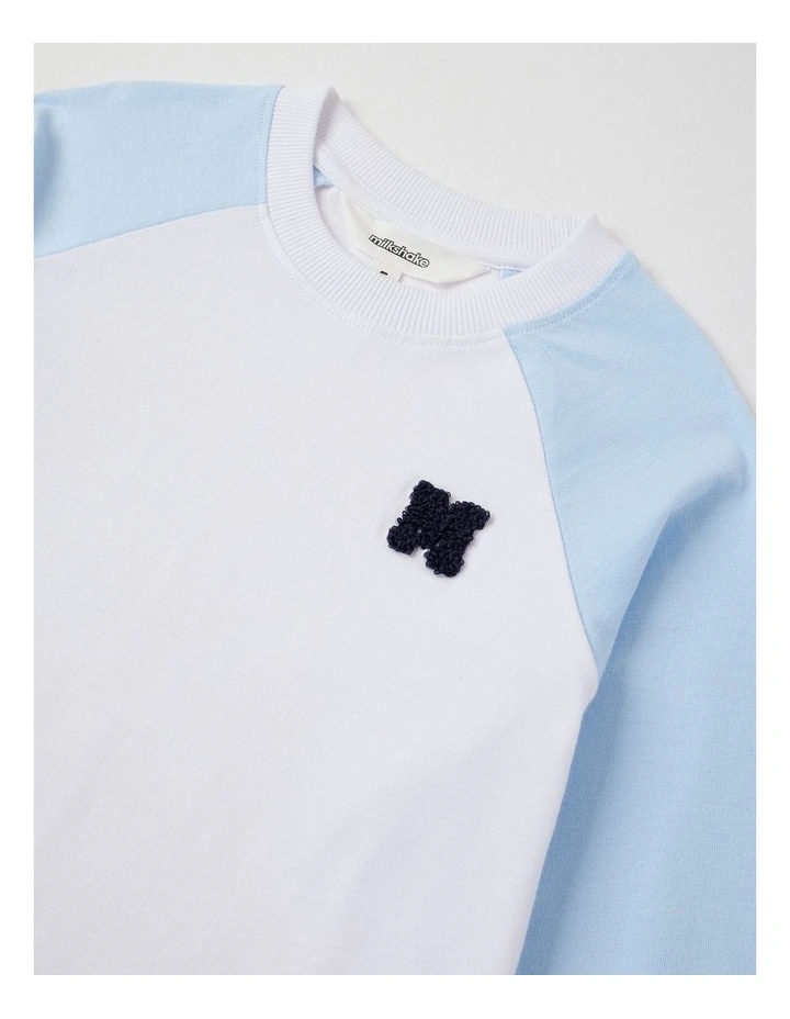 Long Sleeve Raglan T-Shirt in Blue & White image 2