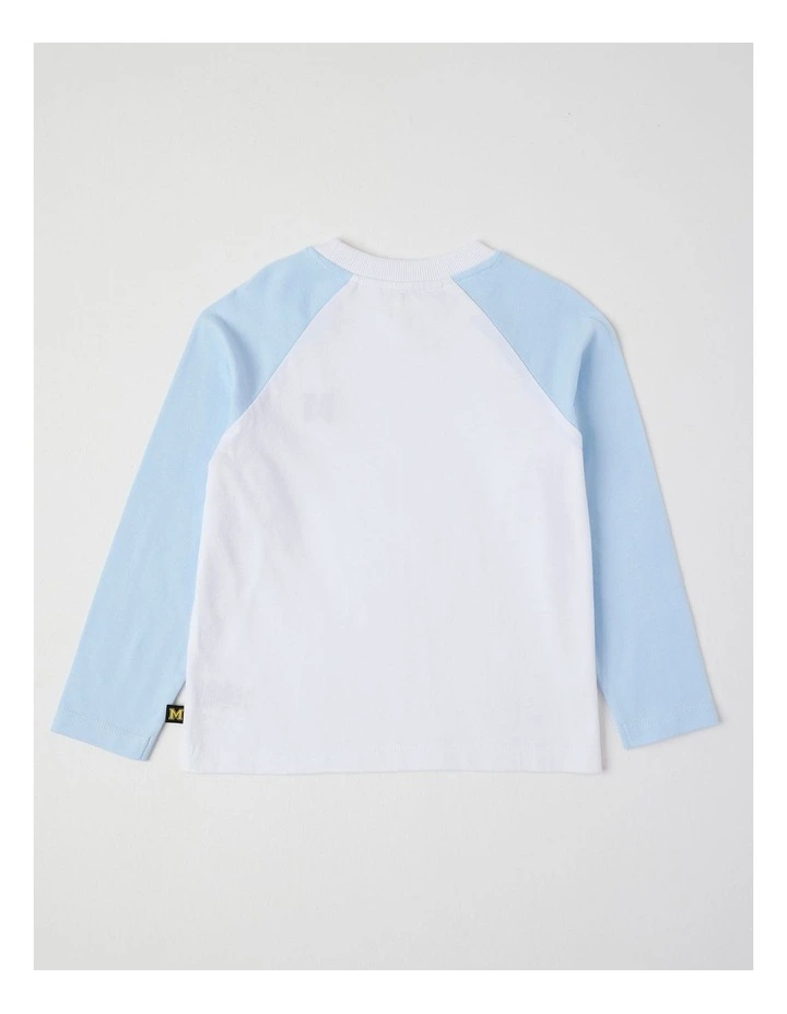 Long Sleeve Raglan T-Shirt in Blue & White image 3
