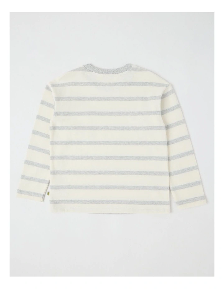 Long Sleeve Heavyweight Jersey Tee in Grey Marle & White Stripe image 3