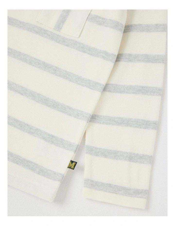 Long Sleeve Heavyweight Jersey Tee in Grey Marle & White Stripe image 4