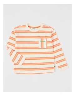 Long Sleeve Heavyweight Jersey Tee in Orange & White Stripe