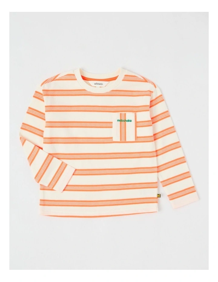 Long Sleeve Heavyweight Jersey Tee in Orange & White Stripe image 1