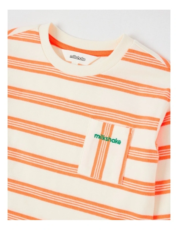 Long Sleeve Heavyweight Jersey Tee in Orange & White Stripe image 2