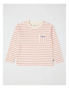 Long Sleeve Heavyweight Jersey Tee in Red & White Stripe