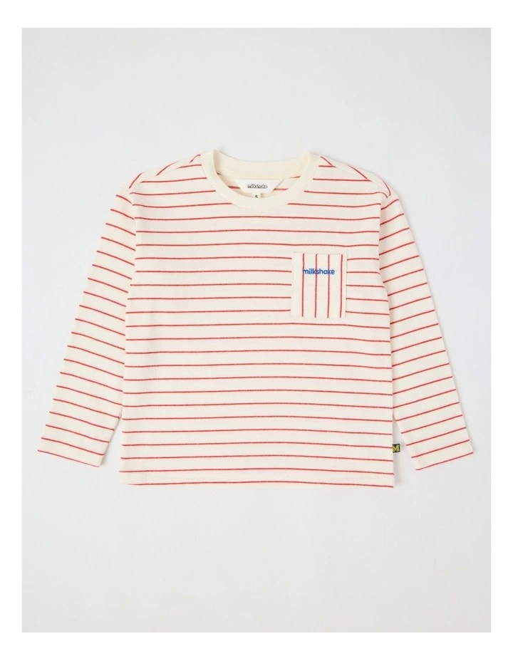 Long Sleeve Heavyweight Jersey Tee in Red & White Stripe image 1