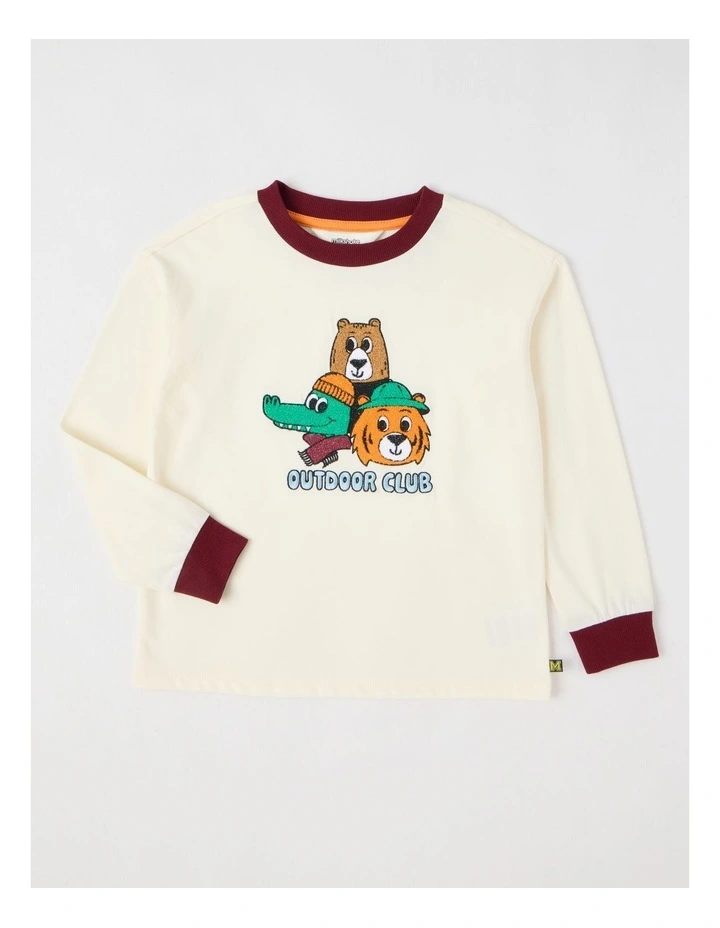 Long Sleeve Badge Tee in Outdoor Club Cream image 1