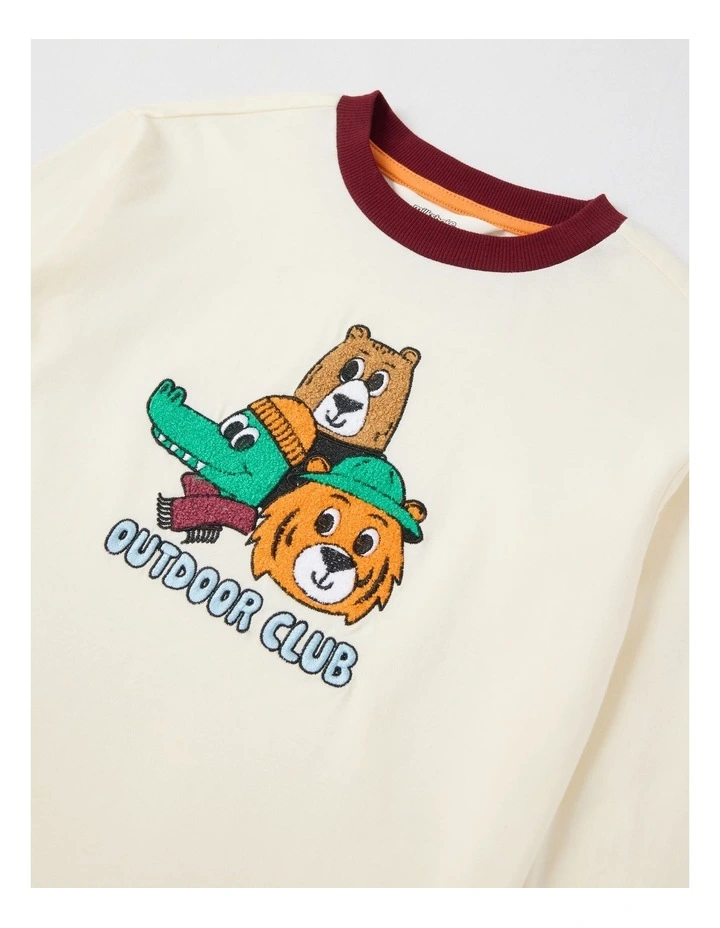 Long Sleeve Badge Tee in Outdoor Club Cream image 2