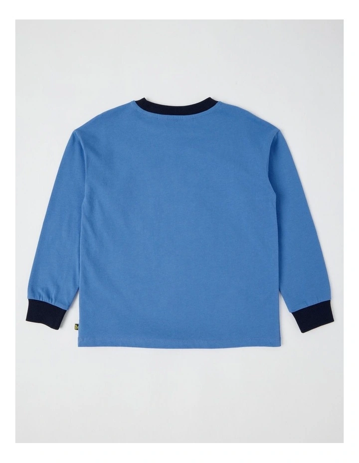 Long Sleeve Badge Tee in Boat Blue image 3