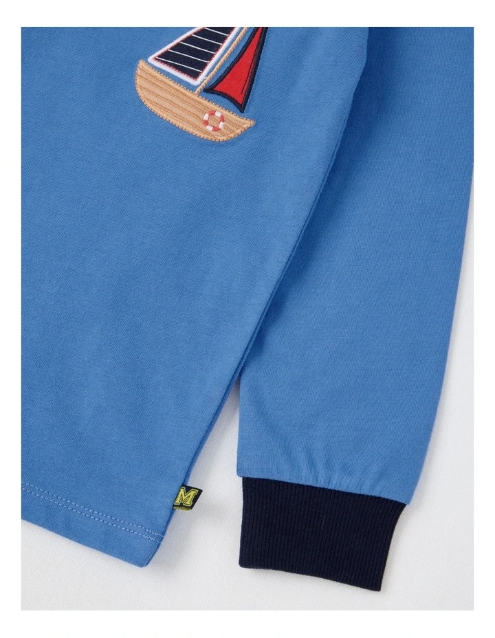 Long Sleeve Badge Tee in Boat Blue image 4