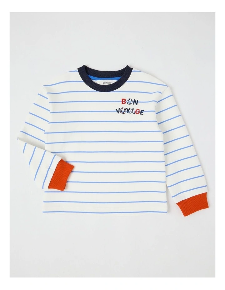 Long Sleeve Heavy Jersey Tee in Blue & White Stripe image 1