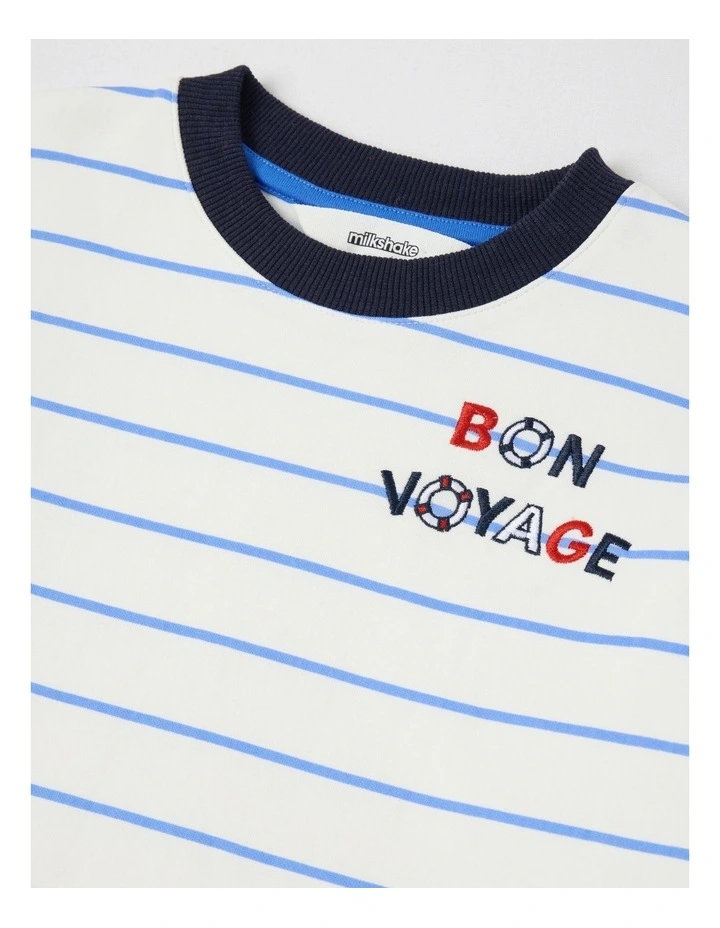 Long Sleeve Heavy Jersey Tee in Blue & White Stripe image 2