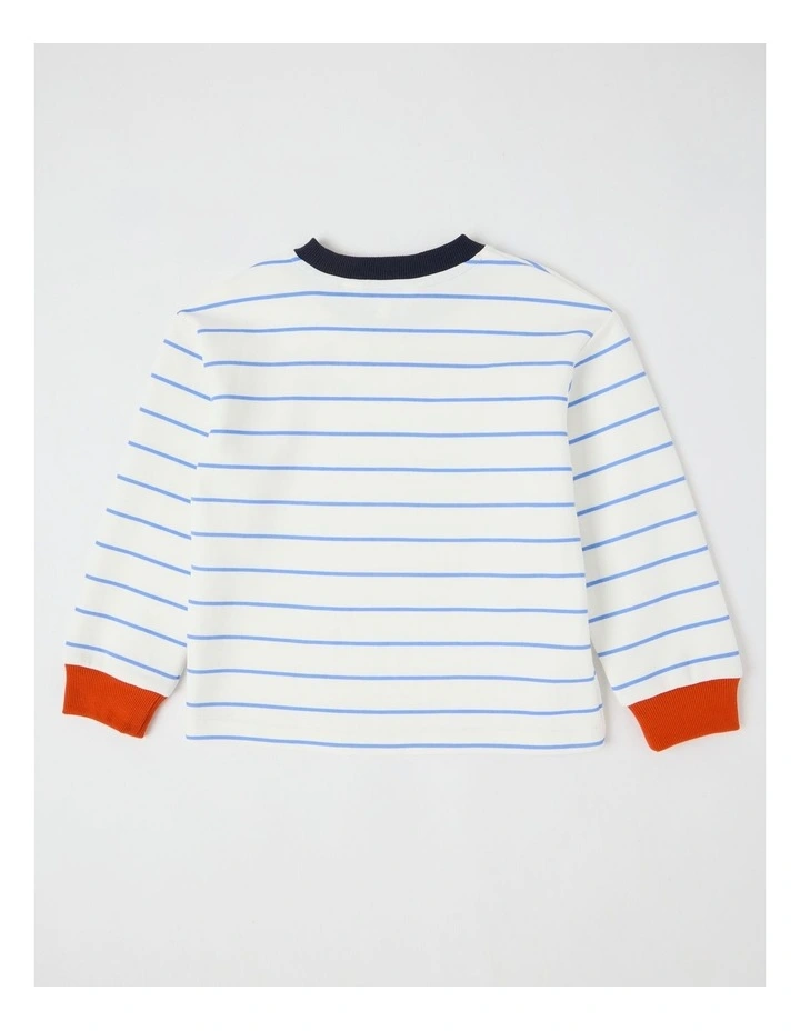 Long Sleeve Heavy Jersey Tee in Blue & White Stripe image 3