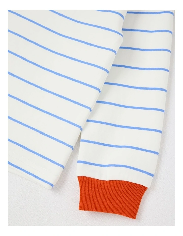 Long Sleeve Heavy Jersey Tee in Blue & White Stripe image 4