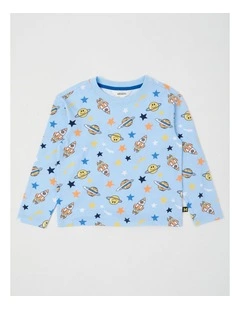 Long Sleeve All Over Print Tee in Space Blue