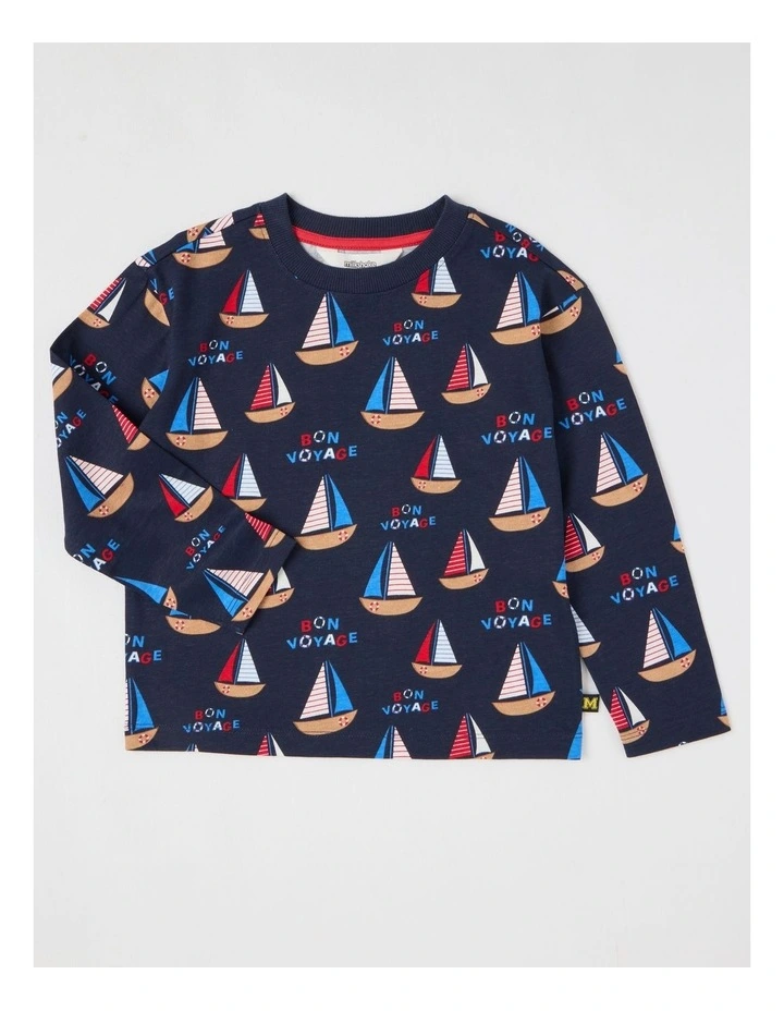 Long Sleeve All Over Print Tee in Sailboat Navy image 1