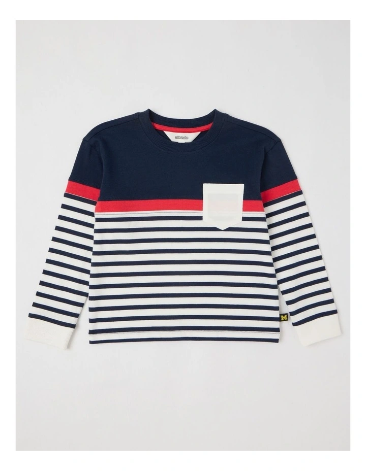 Long Sleeve Splice Tee in Navy Stripe image 1