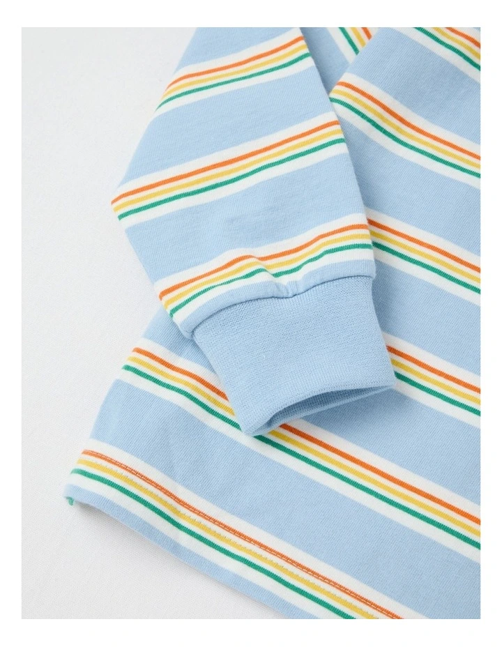 Long Sleeve Rugby Polo Top in Light Blue Stripe image 4