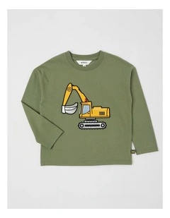Long Sleeve Applique Tee in Digger Khaki