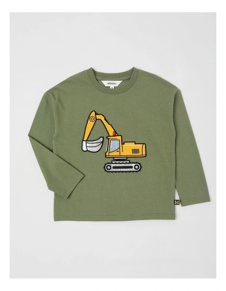 Long Sleeve Applique Tee in Digger Khaki image 1
