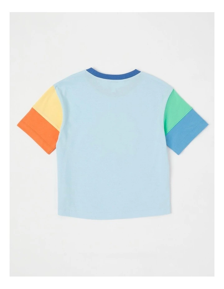 Happy Crew Short Sleeve Splice Colourblock Tee in Yellow Smiley/ Light Blue image 3