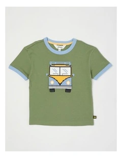 Short Sleeve Textured Print Tee in Combi Van/Khaki