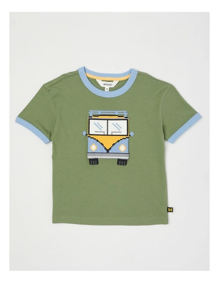 Short Sleeve Textured Print Tee in Combi Van/Khaki image 1