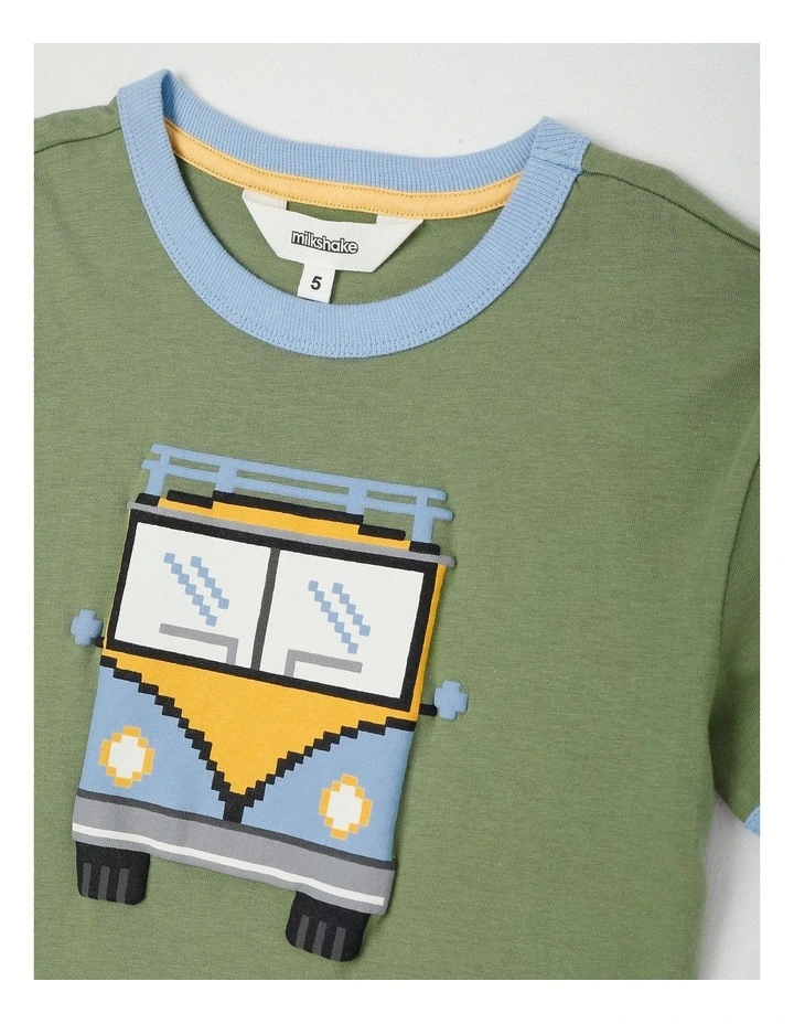 Short Sleeve Textured Print Tee in Combi Van/Khaki image 2