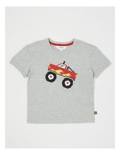 Short Sleeve Textured Print Tee in Monster Truck/Grey Marle