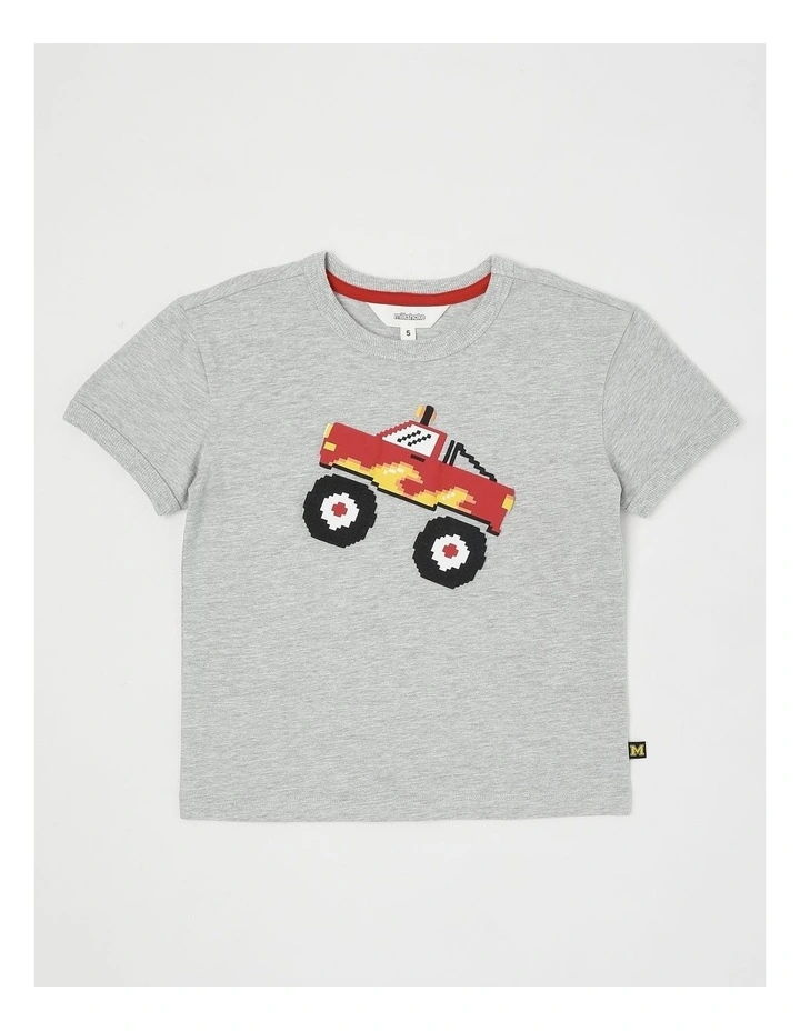 Short Sleeve Textured Print Tee in Monster Truck/Grey Marle image 1